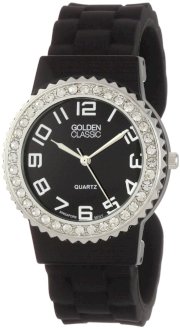 Golden Classic Women's 2301-black "Bangle Jelly" Rhinestone Silicone Watch