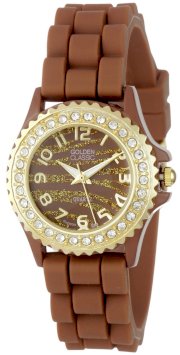 Golden Classic Women's 2218-zebra gold brown "Chic Jelly" Petite Rhinestone Encrusted Bezel Silicone Watch