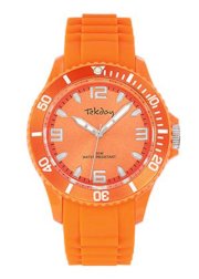 Tekday Women's 652929 Orange Plastic Case Silicone Strap Watch
