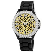 Golden Classic Women's 2220 animalblack "Glam Jelly" Oversized Rhinestone Animal Print Silicone Watch