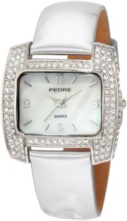 Pedre Women's 6905SX Silver-Tone with Silver Mirror Leather Strap Watch