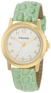 Pedre Women's 0231GX Gold-Tone with Lime Leather Strap Watch