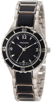 Pedre Women's 5145SKX Silver-Tone with Black Enamel Bracelet Watch