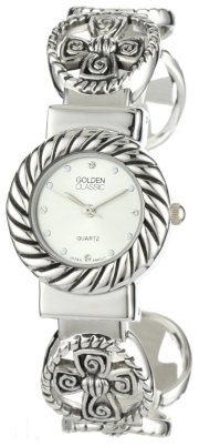 Golden Classic Women's 2233-silver Faithfully Yours Cross Heart and Circle Bangle Watch