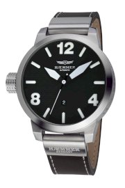  Haemmer Men's H45-02 Mono Automatic Luminous Stainless Steel Black Leather Date Watch