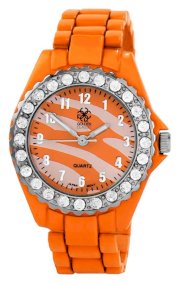 Golden Classic Women's 14639 zebraorange "Love Potion" Rhinestone Bezel Zebra Print Dial Metal Watch