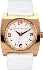  French Connection Women's FC1027W White Leather Strap Gold-tone Leather Strap Watch