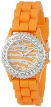 Golden Classic Women's 2218-zebraorange "Chic Jelly" Petite Rhinestone Encrusted Bezel Silicone Watch