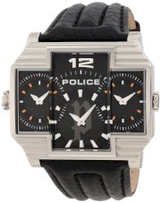 Police Men's PL-13088JS/02 Hammerhead Rectangular Black Tri-Dial Leather Watch