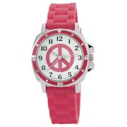 Golden Classic Women's 8129-Pink "Groovy Jelly" Peace-Sign Colorful Rubber Watch
