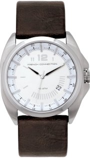  French Connection Men's FC1005T Classis Brown Leather Strap Round Stainless Steel Case Watch