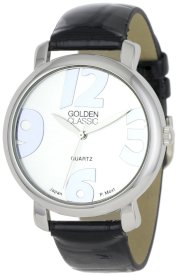 Golden Classic Women's 2265-Blk "Banded Luxury" Classic Silver Bezel Leather Band Watch