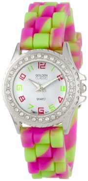 Golden Classic Women's 2295-I "Petite Colors Galore" Rhinestone Encrusted Bezel Multi-Colored Silicone Watch