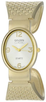 Golden Classic Women's 2222-gold Pharaoh Bangle Gold Textured Oval Dial Watch