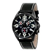 Torgoen Swiss Men's T16101 Aviation Chronograph Black Dial Leather Strap Watch