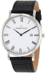 Pierre Petit Men's P-787C Serie Nizza Classic White Dial Black Genuine Leather Date Watch