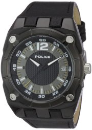 Police Men's PL-12696JSB/02 Marshall Black Ion-Plating Coated Leather Strap Date Watch