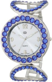 Golden Classic Women's 943 Silv/Blue Spotlight Oversized Rhinestone Encrusted Watch