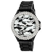 Golden Classic Women's 2220 camoblack "Glam Jelly" Oversized Rhinestone Camouflage Silicone Watch