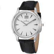 Grovana Grand Date Men's Silver Dial Black Leather Strap Watch 1030.1532