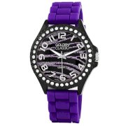 Golden Classic Women's 2220-zebrapurple "Glam Jelly" Oversized Rhinestone Zebra Silicone Watch