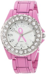 Golden Classic Women's 2284-BC "Time's Up" Rhinestone Pink Breast Cancer Awareness Metal Band Watch