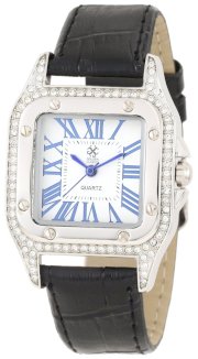 Golden Classic Women's 1622-Black ?Prevailing Assurance? Rhinestone Encrusted Bold Bezel and Leather Band Watch