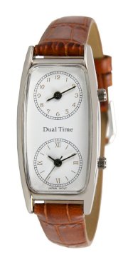 Pedre Women's Silver-Tone Traveler Series Dual Time Watch #6645SX-BRN-CRC