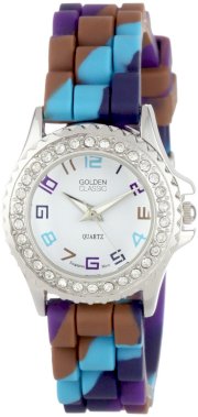 Golden Classic Women's 2295-K "Petite Colors Galore" Rhinestone Encrusted Bezel Multi-Colored Silicone Watch