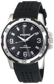 Pedre Men's 0568SX Large Silver-Tone Rubber Strap Watch