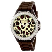 Golden Classic Women's 2220-LeopBrownSilver "Glam Jelly" Rhinestone Brown Leopard Silicone Watch
