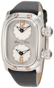 Glam Rock Women's GR72400 Monogram Dual Time Silver Dial Black Leather Watch