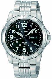 Seiko Black Solar Power Dial GMT Mens Watch SNE095