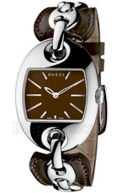 Gucci Women's YA121310 Marina Chain Medium Steel and Camel Leather Bangle Watch 