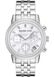 New Women's Michael Kors Chronograph Ritz SS Glitz Bracelet Wrist Watch MK5020