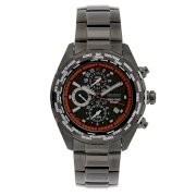 Seiko Men's SPL037 World Timer Stainless Steel Chronograph Black Dial Watch