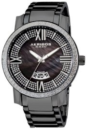 Akribos XXIV Men's AK506BK Diamond Swiss Quartz Bracelet Watch 