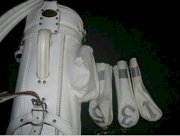 Vingage Burton white faux leather golf bag with original head covers