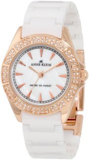 Đồng hồ AK Anne Klein Women's 109682RGWT Swarovski Crystal Rosegold-Tone and White Ceramic Bracelet Watch