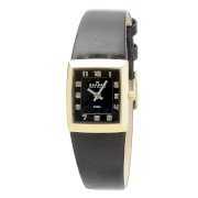Skagen Women's 523XSGLB Gold Plated, Black Dial, Black Leather Band Watch