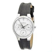 Skagen Women's 831SSLBW White Dial Chronograph With Black Leather Band Watch