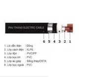 Cáp ngầm Phú Thắng 4 lõi với lõi trung tính nhỏ hơn có giáp bảo vệ 0.6/1 kV(Cu/XLPE/PVC/DSTA/PVC-4) 3x25+1x16