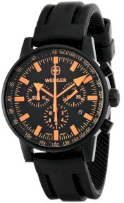 Wenger Men's 70893 Swiss Raid Commando Orange-Accent Black Rubber Strap Watch
