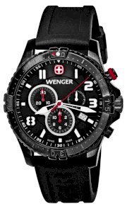 Wenger Men's 77053 Squadron Chrono Black Ion-Plating Rubber Strap Watch