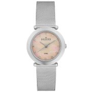 Skagen Women's 107SSSP Steel Collection Crystal Accented Mesh Stainless Steel Pink Dial Watch