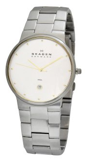 Skagen Women's 233XSRL8AD Brown Leather Band Swarovski Markings Mother-Of-Pearl Dial Watch