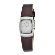 Skagen Women's 684XSSLDBD Skagen Denmark White Mother-Of-Pearl Square Leather Wo Watch