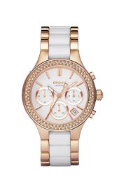 Đồng hồ DKNY Watch, Women's Chronograph Rose Gold Tone and White Ceramic Bracelet NY8183