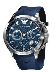 Emporio Armani Quartz, Blue Dial with Blue Rubber Strap Band - Men's Watch AR0649