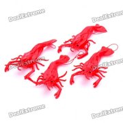 Lifelike Soft Rubber Toys - Red Shrimp (4-Piece Pack)